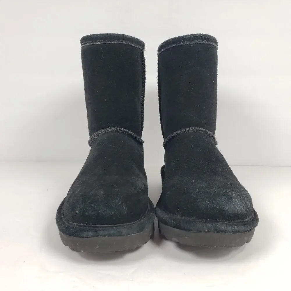 Bearpaw Elle Girls Size 13 Black Cow Suede Wool Blend Lining Pull On Snow Boots